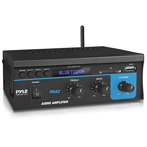 Home Audio Power Amplifier System 2X40W Mini Dual Channel Sound Stereo Receiver Box w/ LED For Amplified Speakers, CD Player, Theater via 3.5mm RCA for Studio, Home Use Pyle PCA2 Black