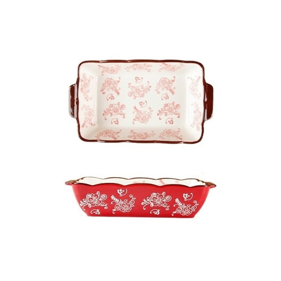 Home Baking Dish Ceramic Baking Dish Oven Double Ear Rectangular Bowl Baking Dish Cheese Western Food Plate