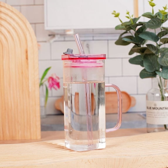 Home Bar Milk Tea Square Heat Resistant Transparent Glass Cup Juice Glass Coffee Cup Mugs PINK