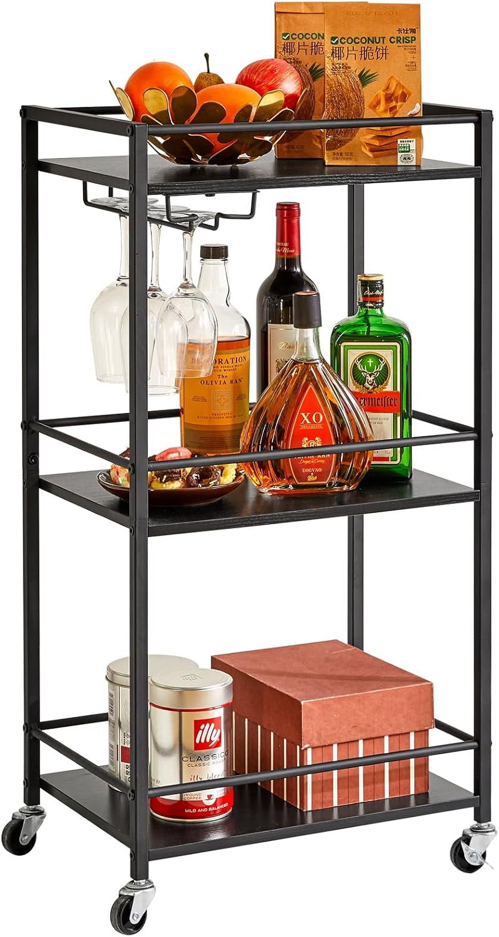 Home Bar Serving Cart,Small Bar Cart with 3-Tier, Mobile Drink Shelf ...