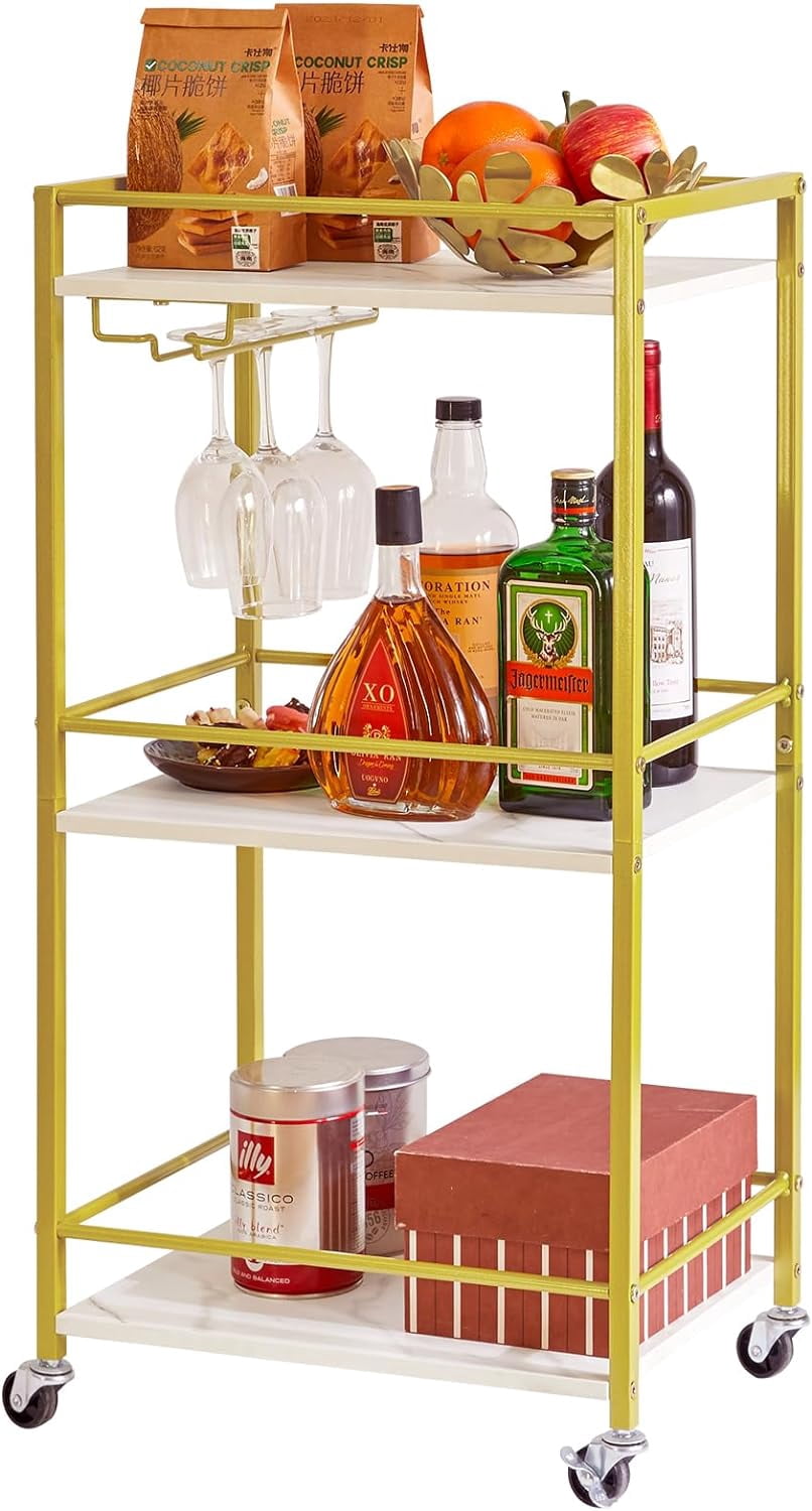 Home Bar Serving Cart,Small Bar Cart with 3-Tier, Mobile Drink Shelf ...