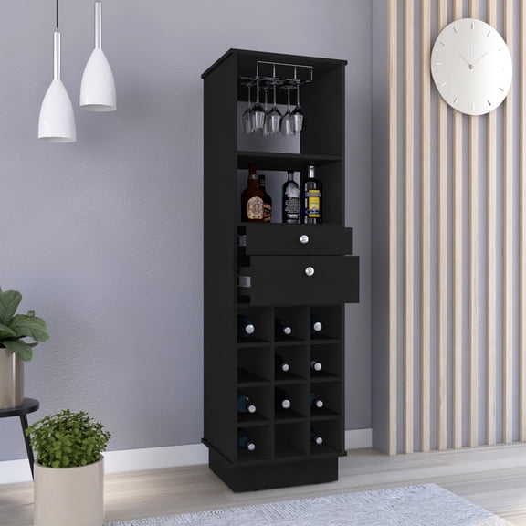 Home Bar Storage Solution | Fits Well in Different Home Areas | Black Finish on Quality Particle Board | Addresses Storage Chaos