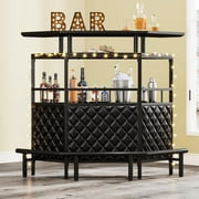 Home Bar Unit 4 Tier Liquor Bar Table with Wine Glass Holder and Storage Shelves for Home/Kitchen/Bar/Pub