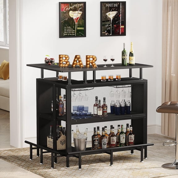 Home Bar Unit Liquor Table Cabinet with Storage Shelves for Small Spaces