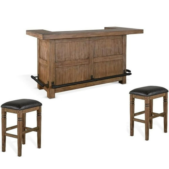 Home Bar and Bar Stools with Cushion in Taupe Brown 3 Piece Set