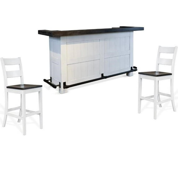 Home Bar and Ladderback Bar Stools in European Cottage White 3 Piece Set