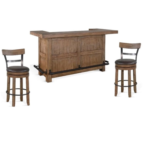 Home Bar and Swivel Bar Stools with Back in Taupe Brown 3 Piece Set