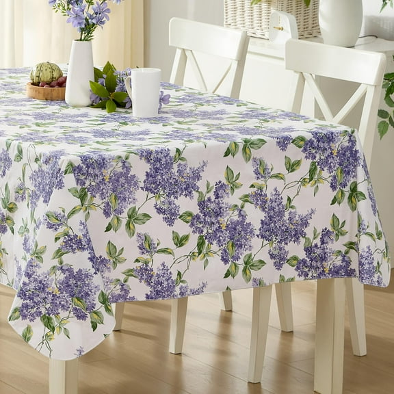 Home Bargains Plus Lilac Fields 52 x 70 Inch Rectangle Vinyl Dining Tablecloth with Flannel Backing