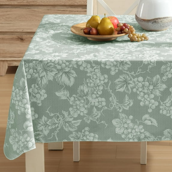Home Bargains Plus Sage Green Grapevine Print 60 x 104 inch Rectangle Vinyl Tablecloth with Flannel Backing