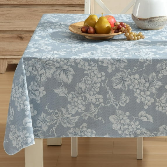 Home Bargains Plus Blue Grapevine Print 60 x 120 inch Rectangle Vinyl Tablecloth with Flannel Backing