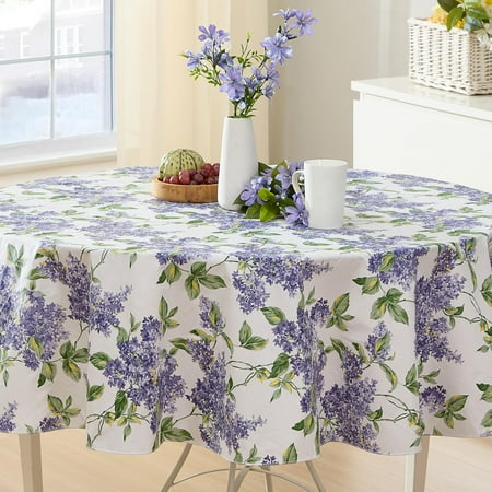 Home Bargains Plus Lilac Fields 60 x 84 Inch Oval Vinyl Dining Tablecloth with Flannel Backing