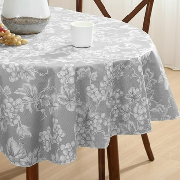 Home Bargains Plus Grey Grapevine Print 60 x 84 inch Oval Vinyl Tablecloth with Flannel Backing