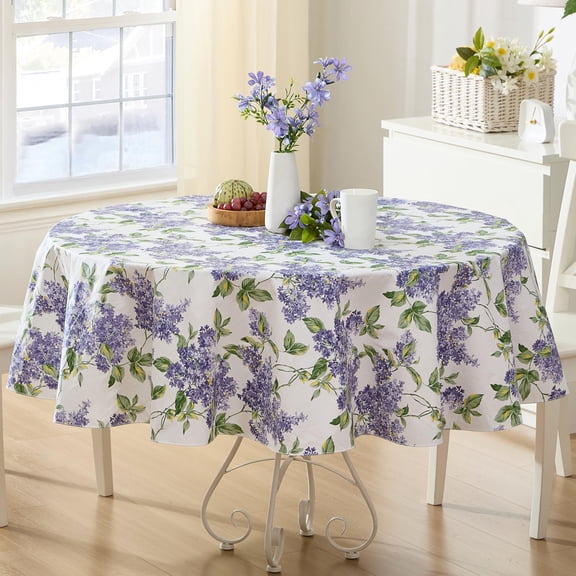 Home Bargains Plus Lilac Fields 70 Inch Round Viny Dining l Tablecloth with Flannel Backing