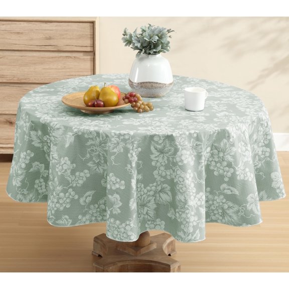 Home Bargains Plus Sage Green Grapevine Print 70 inch Round Vinyl Tablecloth with Flannel Backing