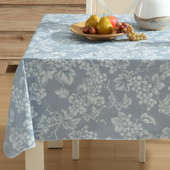 Home Bargains Plus Blue Grapevine Print 52 x 52 inch Square Vinyl Tablecloth with Flannel Backing