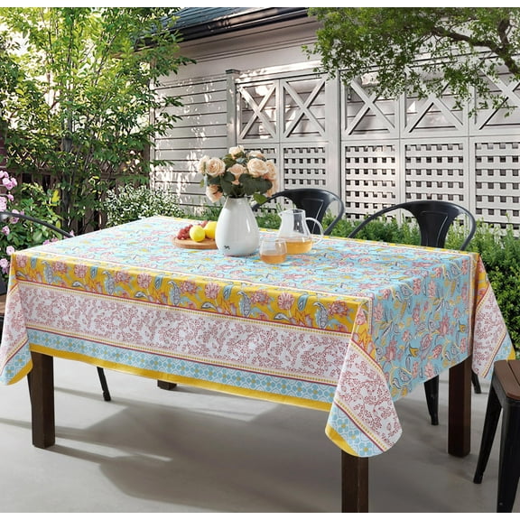 Home Bargains Plus Spring Blue Country Floral Rectangle Vinyl Tablecloth with Flannel Backing, 52 x 70 inch