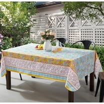 Home Bargains Plus Spring Blue Country Floral Square Vinyl Tablecloth with Flannel Backing, 52 x 52 inch,