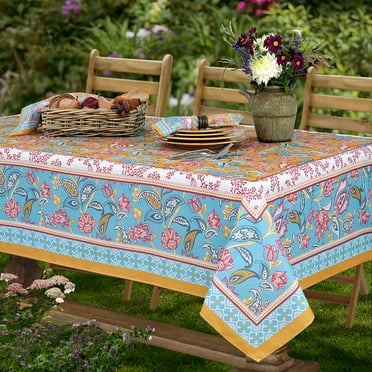 Home Bargains Plus French Belle Fleur Paisley Bordered Print 52 x 52 inch Square Fabric Tablecloth