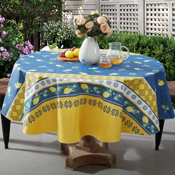 Home Bargains Plus French Country Lemon Grove 52 x 52 Inch Square Vinyl Tablecloth with Flannel Backing
