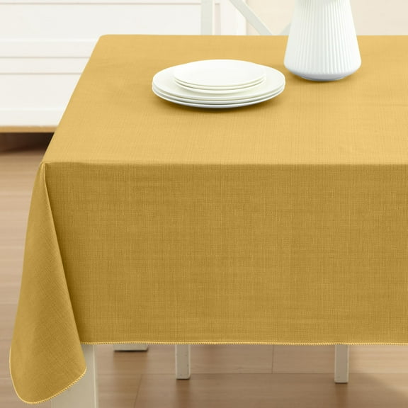 Home Bargains Plus Gold Café Hotel 52 x 52 inch Square Vinyl Dining Tablecloth with Flannel Backing