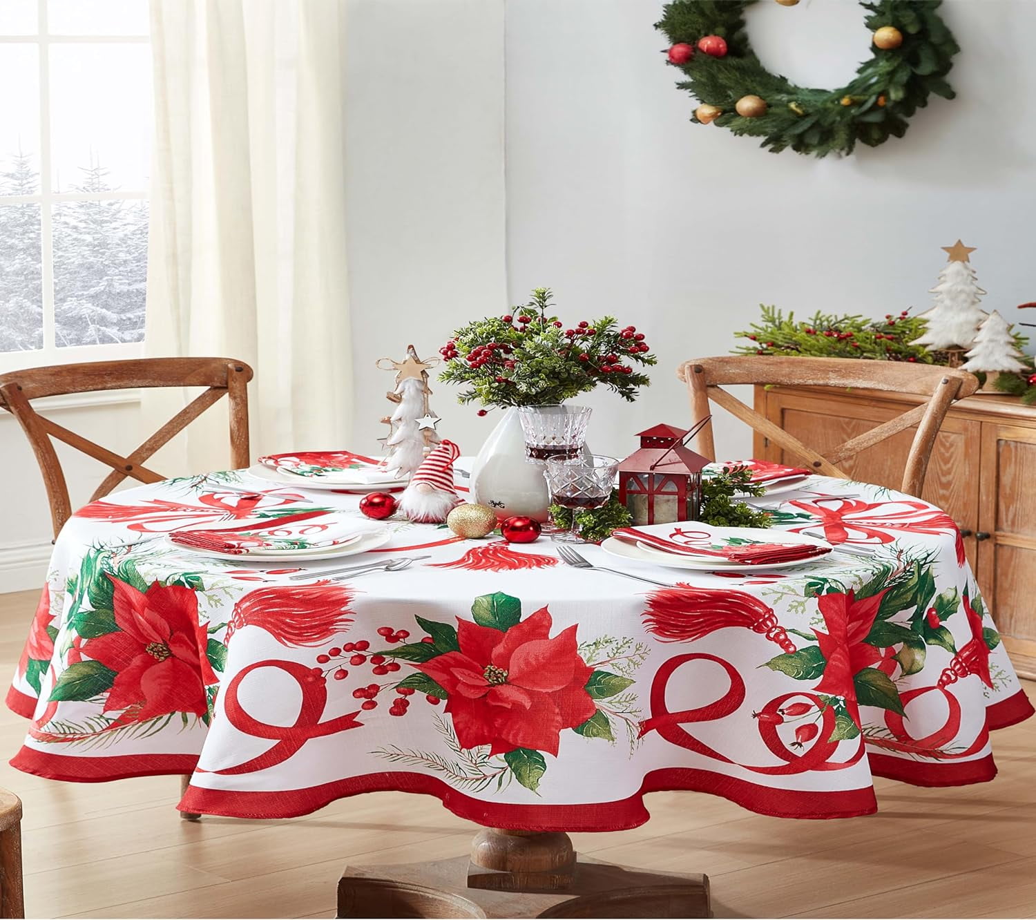 Home Bargains Plus Holiday Tassels Provence Christmas Fabric Tablecloth
