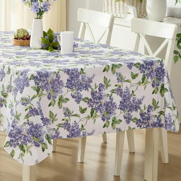 Home Bargains Plus Lilac Fields 52 x 52 Inch Square Vinyl Dining Tablecloth with Flannel Backing