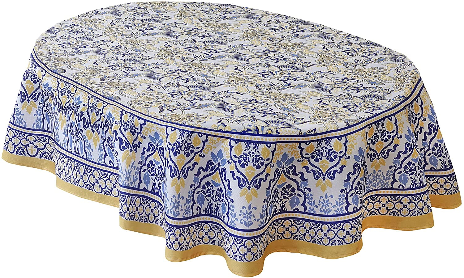 Home Bargains Plus Provence Allure Oval Tablecloth, 60x84 Inch, Yellow
