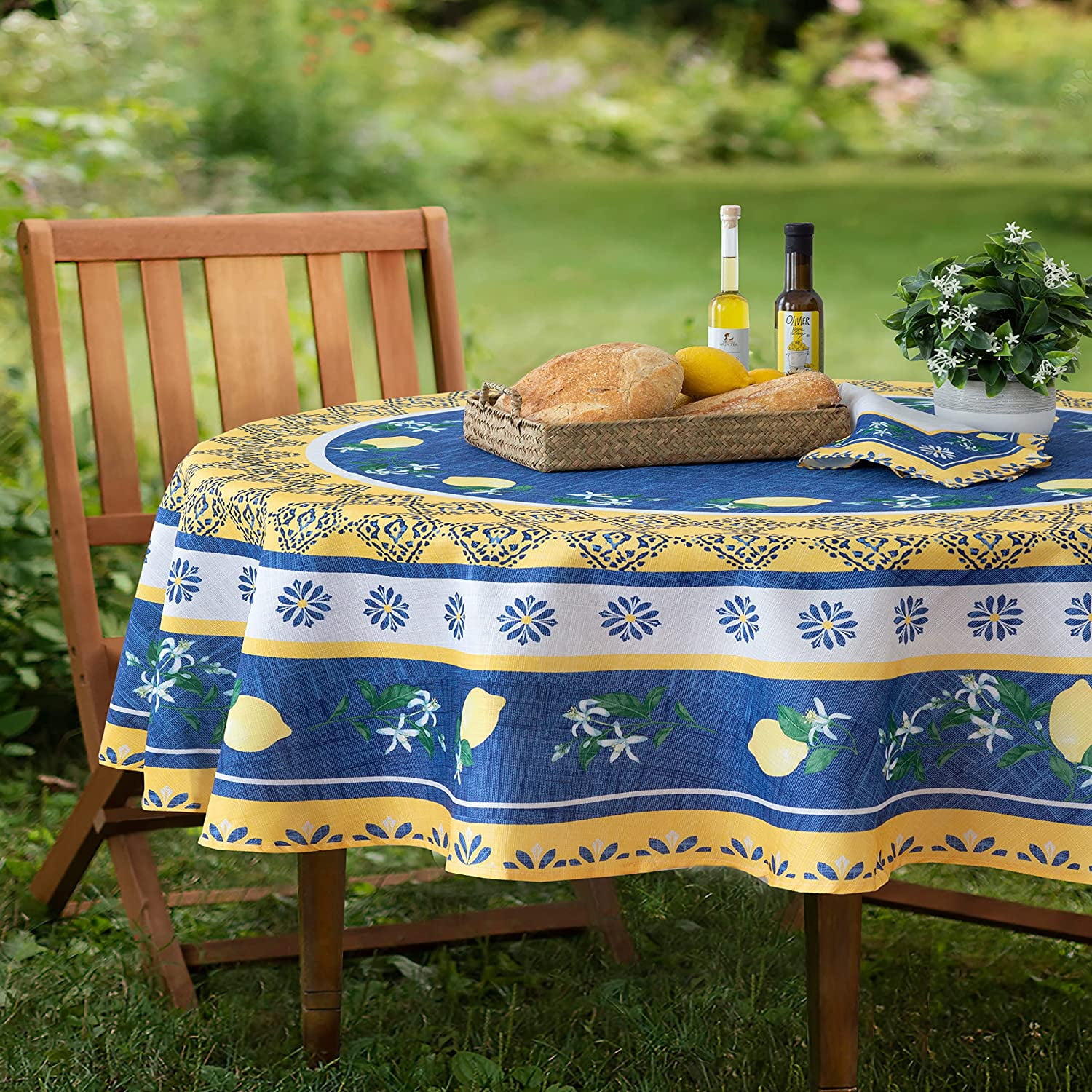 Home Bargains Plus Proven√ße Blue Lemon Oval Tablecloth, 60x84 Inch