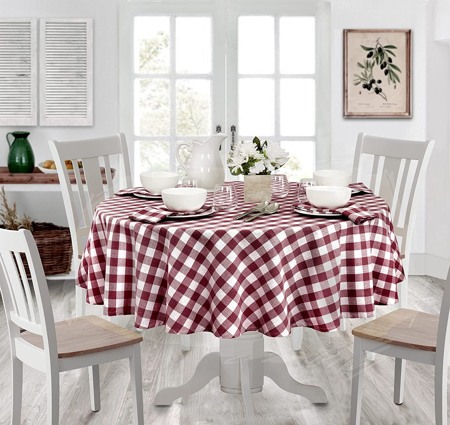 Home Bargains Plus Nappe Rectangulaire Rustique à Carreaux En Coton - Facile D'entretien - 132,1 X 177,8 Cm - Bordeaux