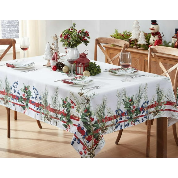 Christmas Red and Blue Pine Berry Country Holiday 60 x 120 inch Rectangle Fabric Dining Tablecloth