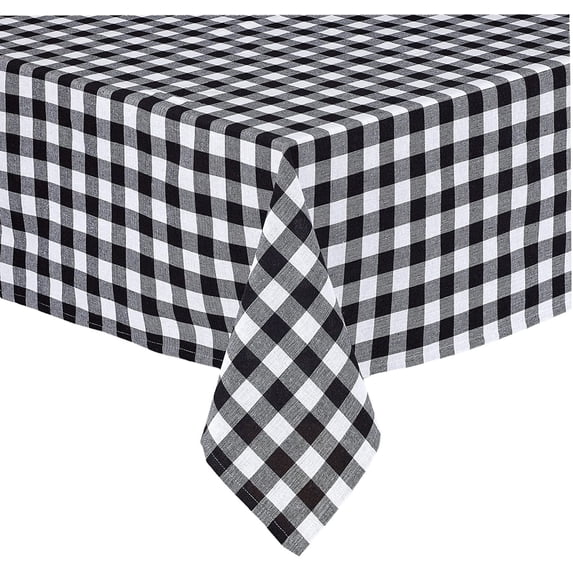 Country Rustic Buffalo Plaid Cotton Fabric Table Runner by Home Bargains Plus, Checkered Cottage Gingham Easy Care Table Runner, 70” Long Table Runner, Black