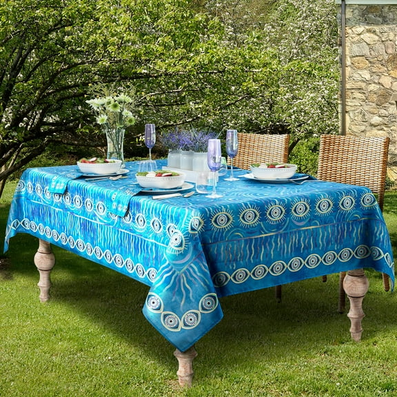 Home Bargains Plus Blue Evil Eye 60 x 84 inch Rectangle Fabric Dining Tablecloth