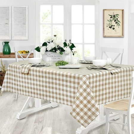 product image of Home Bargains Plus Rectangle Fabric Tablecloth, Country Rustic Buffalo Plaid, 60 x 84 Inch, Indoor Outdoor Easy Care Dining Table Cover, Checkered Cottage Gingham, Sand
