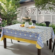Home Bargains Plus Alluring Yellow and Blue Floral 52 x 70 inch Rectangle Vinyl Tablecloth with Flannel Backing