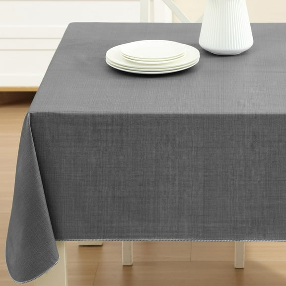 Home Bargains Plus Grey Café Hotel 52 x 70 inch Rectangle Vinyl Dining Tablecloth with Flannel Backing