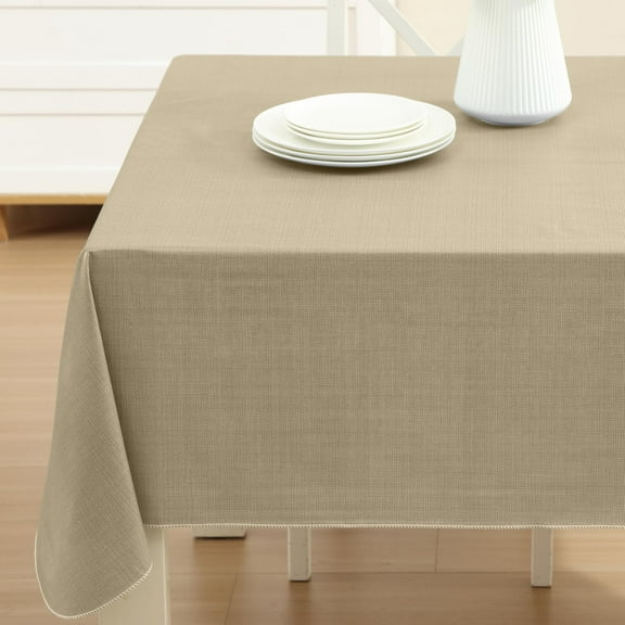 Home Bargains Plus Sand Café Hotel 60 x 84 inch Rectangle Vinyl Dining Tablecloth with Flannel Backing
