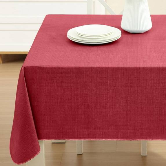 Home Bargains Plus Scarlet Red Café Hotel 52 x 52 inch Square Vinyl Dining Tablecloth with Flannel Backing