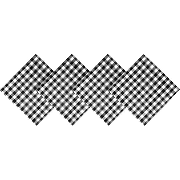 Home Bargains Plus Square Fabric Napkins, Country Rustic Buffalo Plaid, Set of 4 Napkins, Indoor Outdoor Easy Care Dining Napkins, Checked Cottage Gingham, Black