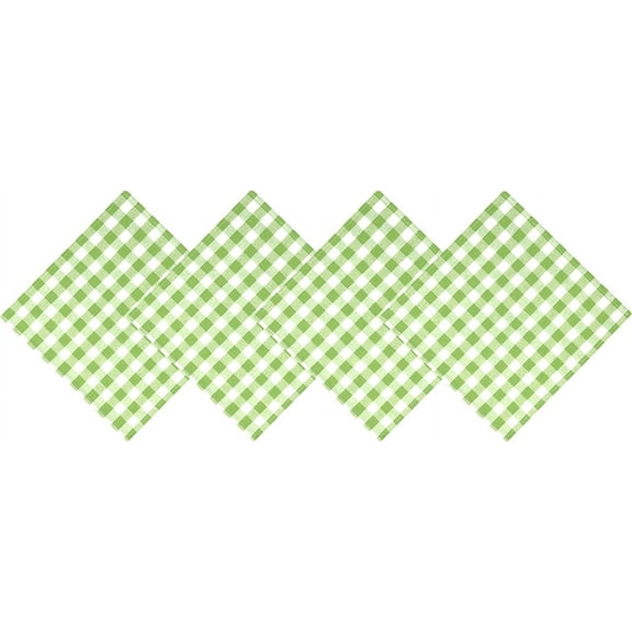 Home Bargains Plus Square Fabric Napkins, Country Rustic Buffalo Plaid, Set of 4 Napkins, Indoor Outdoor Easy Care Dining Napkins, Checkered Cottage Gingham, Green