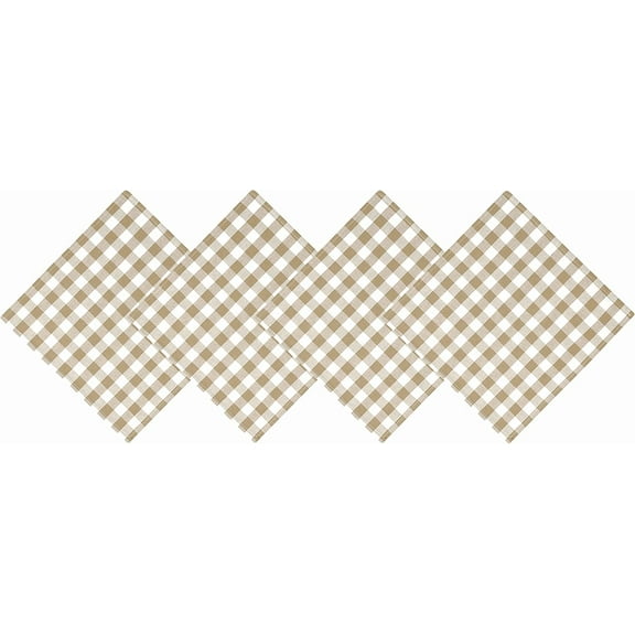 Home Bargains Plus Square Fabric Napkins, Country Rustic Buffalo Plaid, Set of 4 Napkins, Indoor Outdoor Easy Care Dining Napkins, Checkered Cottage Gingham, Sand