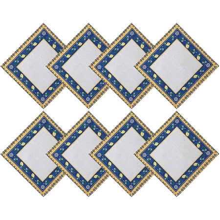 Home Bargains Plus Square Fabric Napkins, Set of 8 Napkins, Blue Lemon Garden, Indoor Outdoor Stain and Water Resistant Fabric Napkins, Mediterranean Orchard