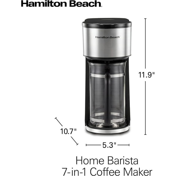 Home Barista 7-in-1 Small Coffee Maker with Seven Ways to Brew, 6 Cup Carafe, Drip, Single Serve, French Press, Pour Over, Cold Brew, Easy-Fill Reservoir, Black (46251)