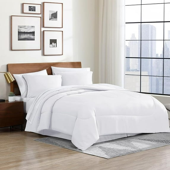 Home Basic Bedding Home Essential Ultra Soft Lightweight 8PC Wrinkle Resistant Microfiber Bed in a Bag Set (Includes Complete Sheet Set, Comforter Set & Bedskirt) - Twin, Coconut Milk