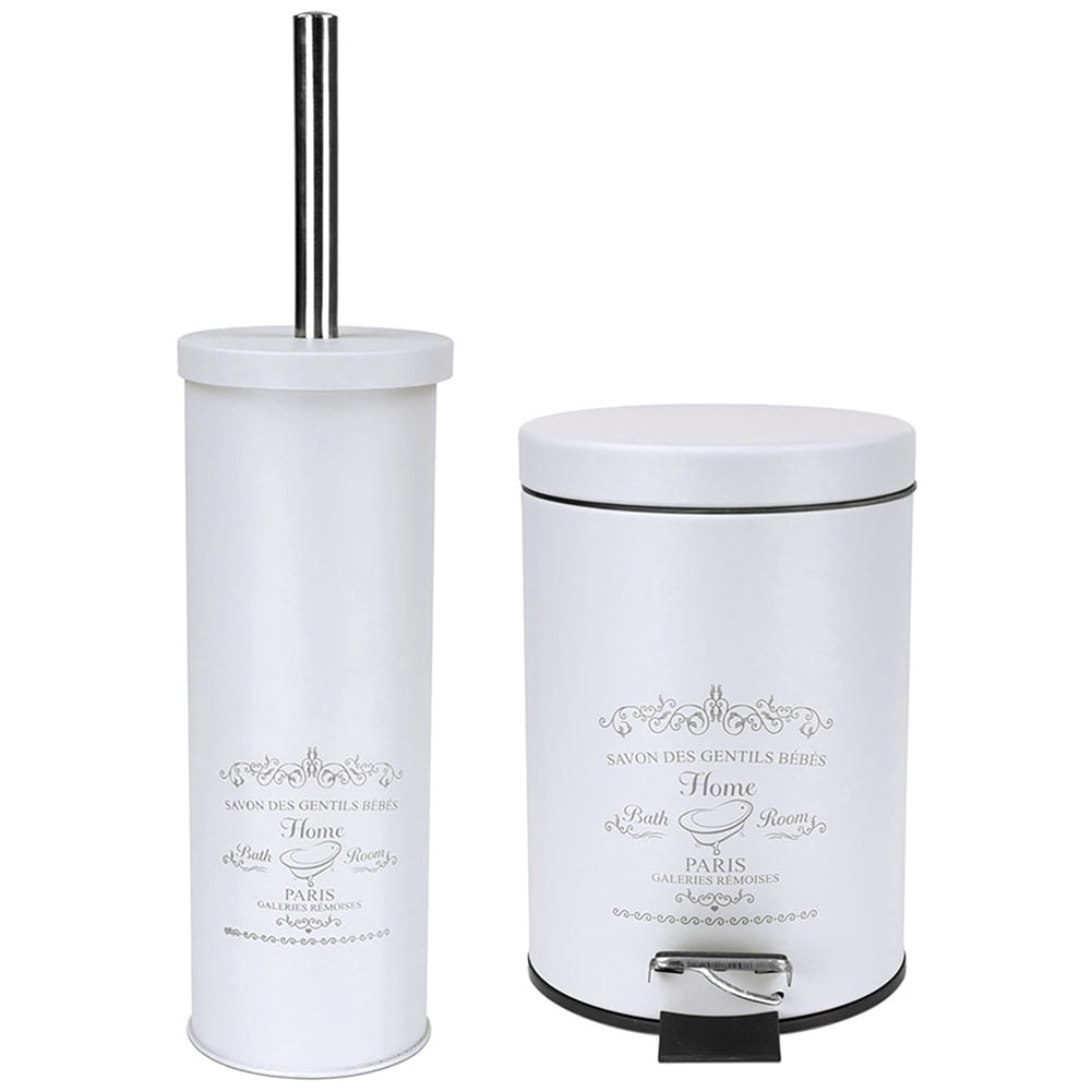 Home Basic Paris Design Toilet Brush & Waste Bin Set, White