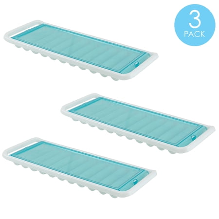 Home Basics 11 Compartment Slim Plastic Stackable Ice Cube Tray with Snap-on Cover, Blue, (2-Pack)