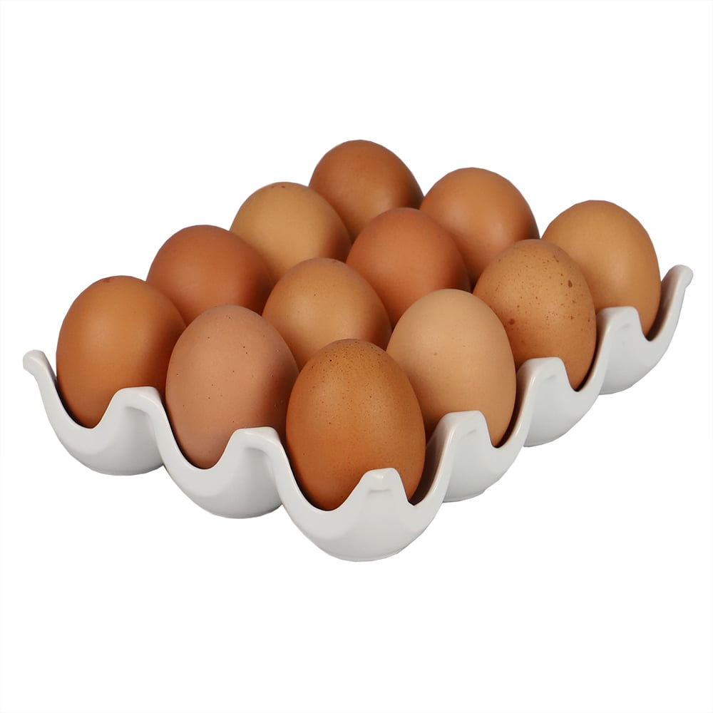 Home Basics 12 Compartment Ceramic Egg Tray, White