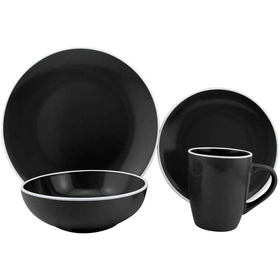 Home Basics 16 Piece Riviera Dinnerware Set (Black)
