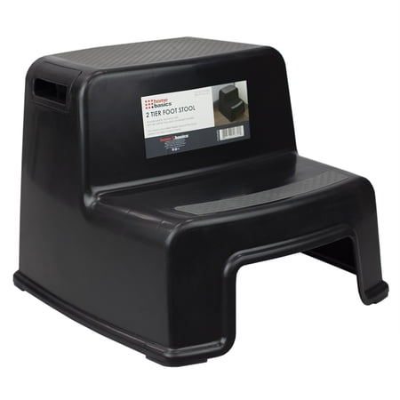 Home Basics 2 Step Plastic Stool with Slip-Resistant Rubber Top and Easy Grip Handles