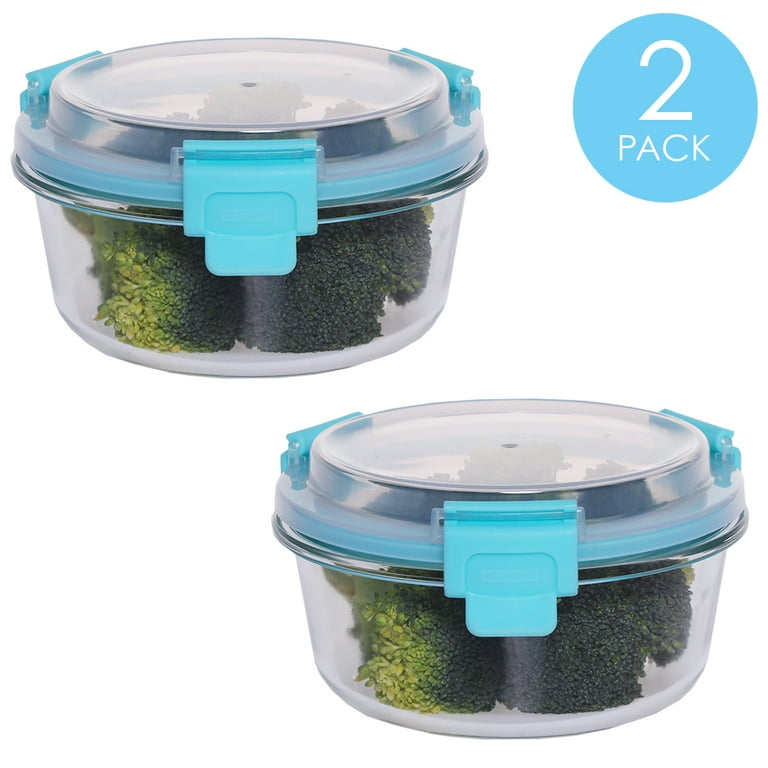 Home Basics 21 oz. Round Leak and Spill Proof Borosilicate Glass Food  Storage Dishwasher Safe Meal Prep Storage Container with Air-tight Plastic  Lid, Turquoise, FOOD PREP