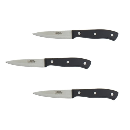 Home Basics 3.5" Stainless Steel Paring Knife with Contoured Bakelite Handle, Black